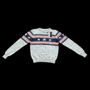 Chaser Stars & Stripes Heather Gray Cotton Knit Sweater Size Medium NWT